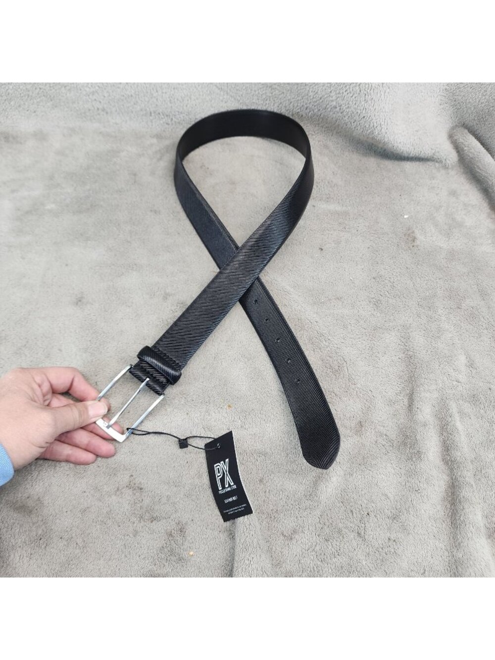 PX Belt Mens 32 Black Leather & Polyurethane Silver Tone Buckle *NWT*